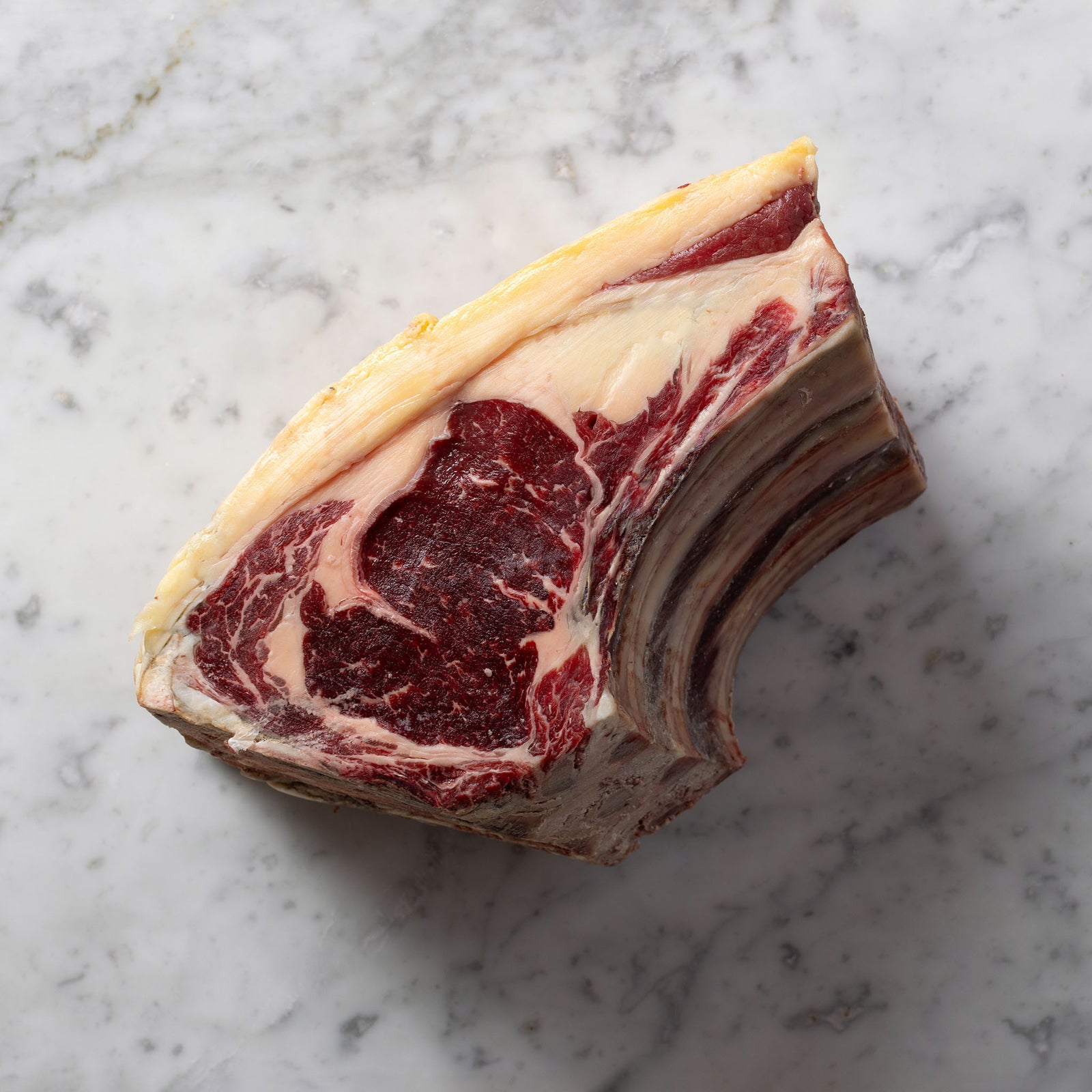 A dry-aged grass-fed beef rib on the bone from Salter and King, packed for chilled UK delivery